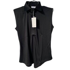 Collars & Co Cap Sleeve Semi Spread Polo Women Large Wrinkle Resistant Black NEW